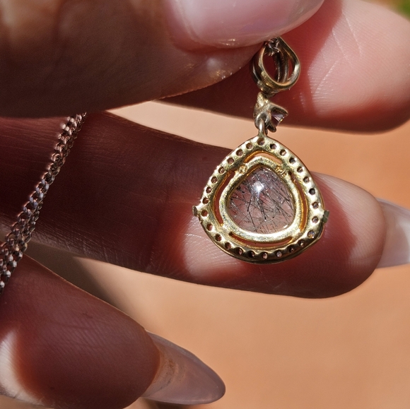 Rutilated Quartz two tone Sterling necklace - Picture 2 of 3